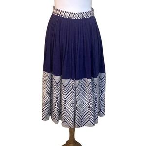 Cecile navy/white embroidered vintage skirt handmade in Guatemala, extra small